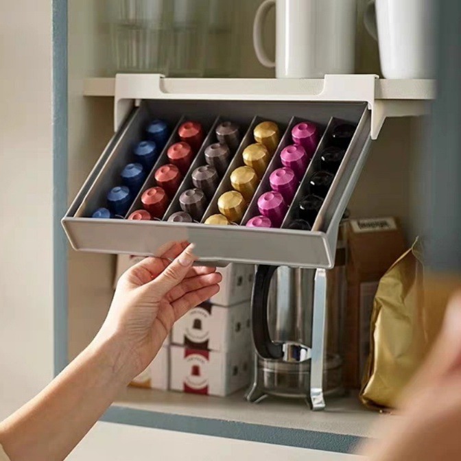 Coffee Equipment Rack - Kaffeekapselhalter Kapsel-Kaffee-Teebeutel Aufbewahrungsregal Schubladenorganizer Ohne Bohren