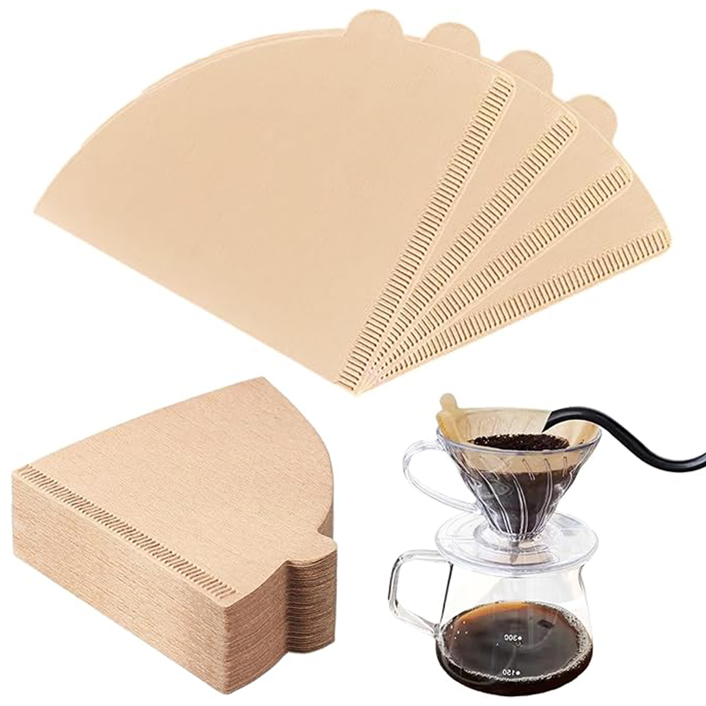 Coffee Equipment Bag - 100 Stück Kaffeefilter papier V-förmiger Holz