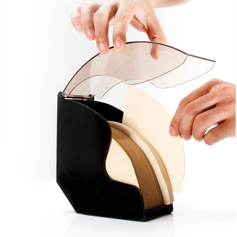 Coffee Equipment Rack - 1 Stück Fächerförmiges Kaffeefilter-Papier-Aufbewahrungsregal mit Staubschutz,