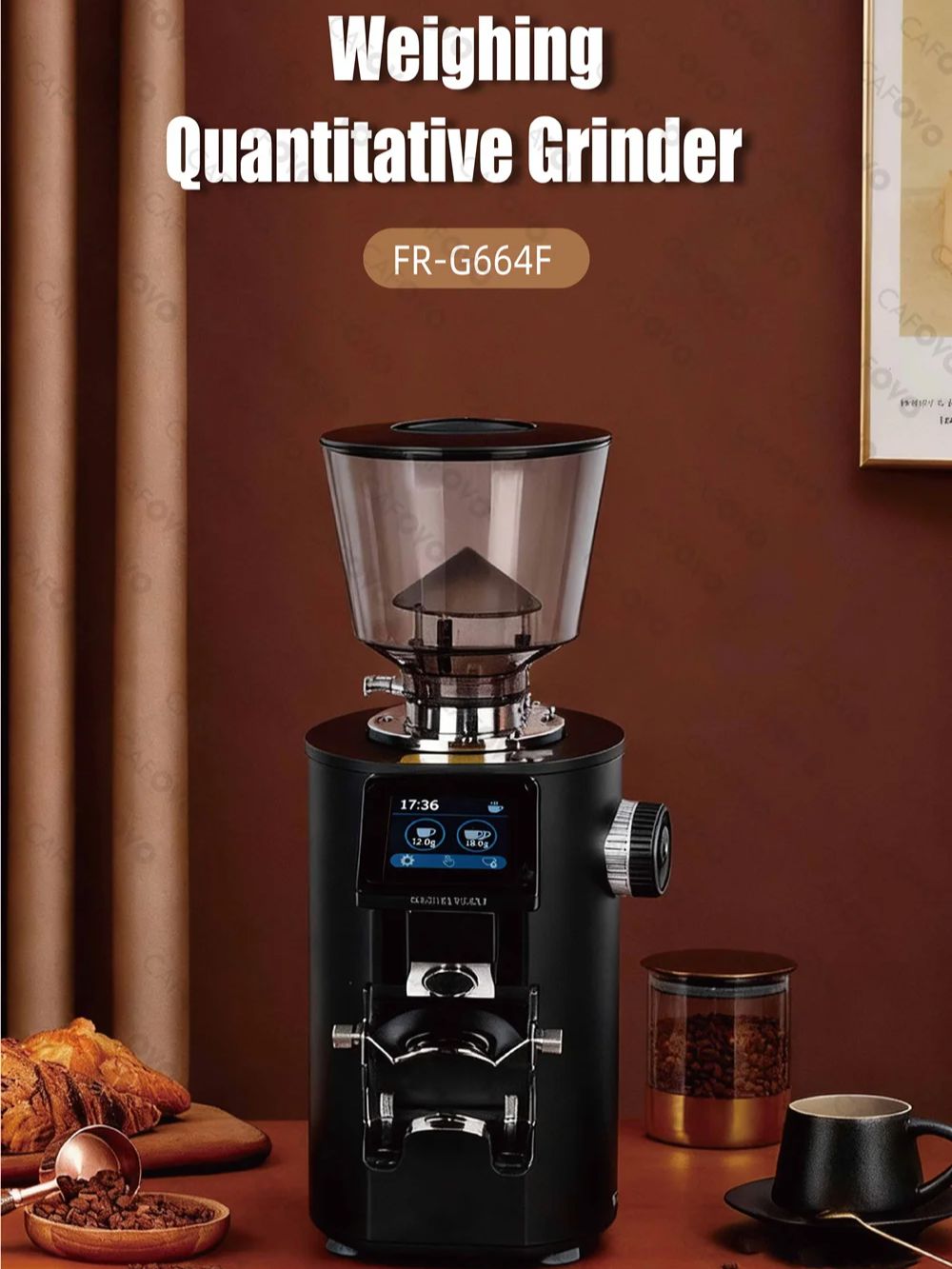 Coffee Grinder Burr Flat - CAFOVO G664F Professionelle Wiege-Quantitative Kaffeemühle, 64