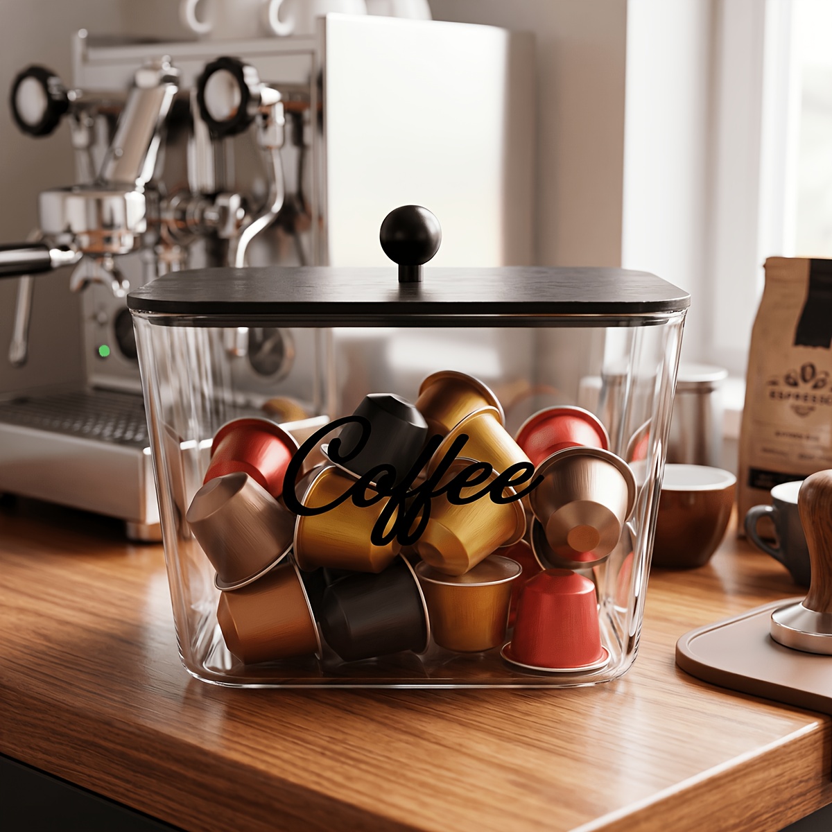Coffee Equipment Rack - Kaffeepads-Halter mit Deckeln, Kunststoff-Aufbewahrungsbox, K-Cup-Organizer mit