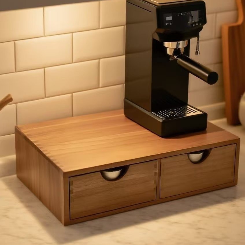 Coffee Equipment Bag - Minimalistische Kaffeemaschinenbasis aus Massivholz mit doppelter